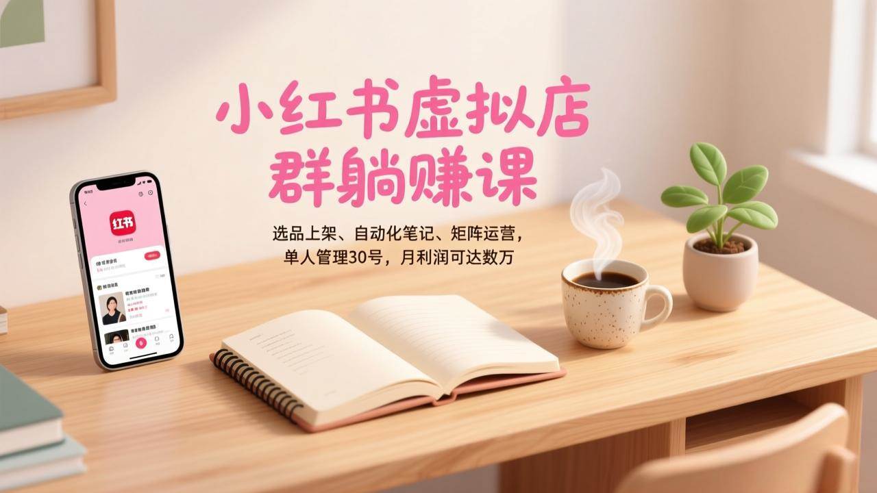 （17072期）小红书虚拟店群躺赚课，选品上架、自动化笔记、矩阵运营，单人管理30号，月利润可达数万-网亿资源平台