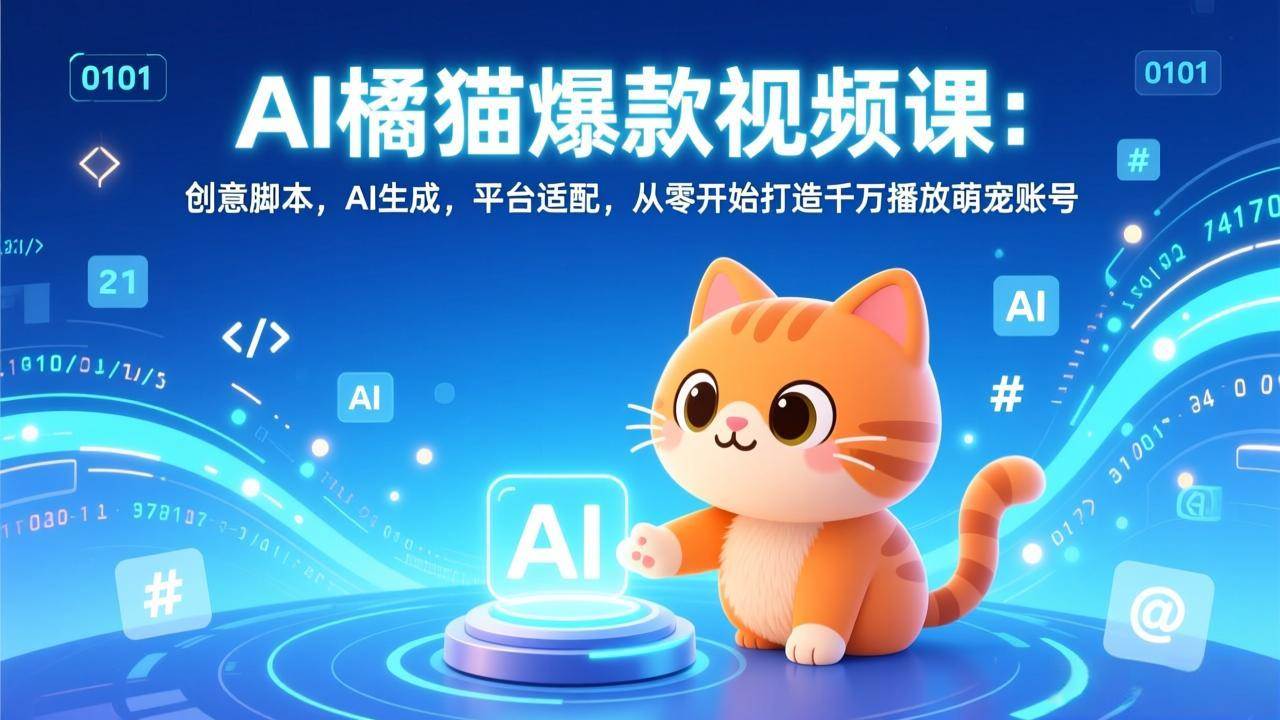 （17091期）AI橘猫爆款视频课：创意脚本，AI生成，平台适配，从零开始打造千万播放萌宠账号-网亿资源平台