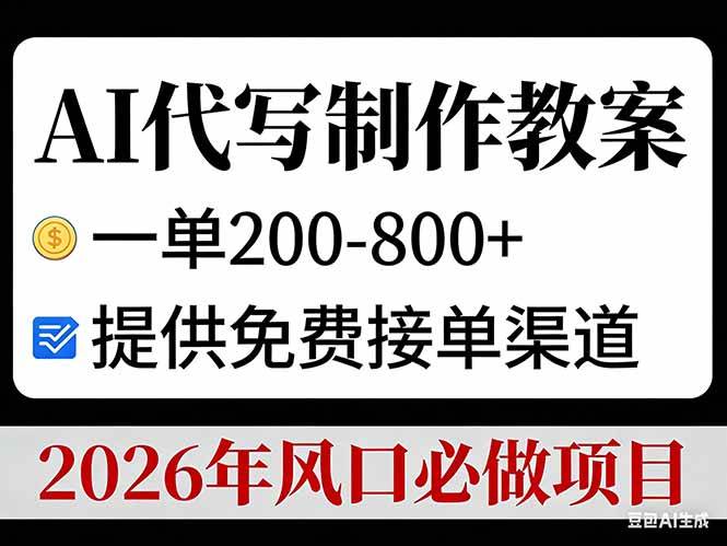 （17096期）AI代写制作教案，一单200-800+，提供免费接单渠道，2026年风口必做项目-网亿资源平台