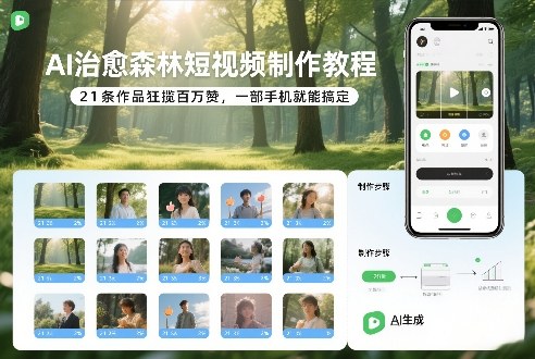 AI治愈森林短视频制作教程，21条作品狂揽百万赞，一部手机就能搞定-网亿资源平台