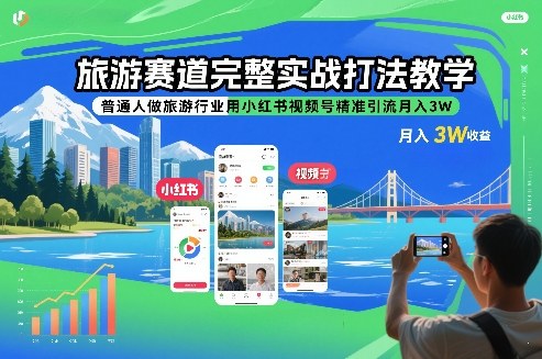 旅游赛道完整实战打法教学，普通人做旅游行业用小红书视频号精准引流月入3W-网亿资源平台