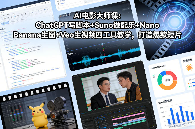 AI电影大师课：ChatGPT写脚本+Suno做配乐+Nano Banana生图+Veo生视频，打造爆款短片-邪修侠 - 演示