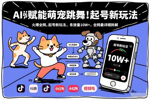 AI赋能萌宠跳舞，火爆全网，起号新玩法，条条播放量10W+，全网最详细拆解-邪修侠 - 演示