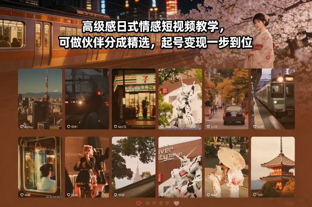 高级感日式情感短视频教学，可做伙伴分成精选，起号变现一步到位-网亿资源平台