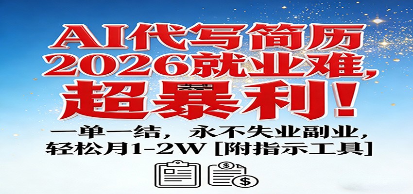 AI代写简历，2026就业难，超暴利！一单一结，永不失业副业，轻松月1-2W【附指令工具】-邪修侠 - 演示