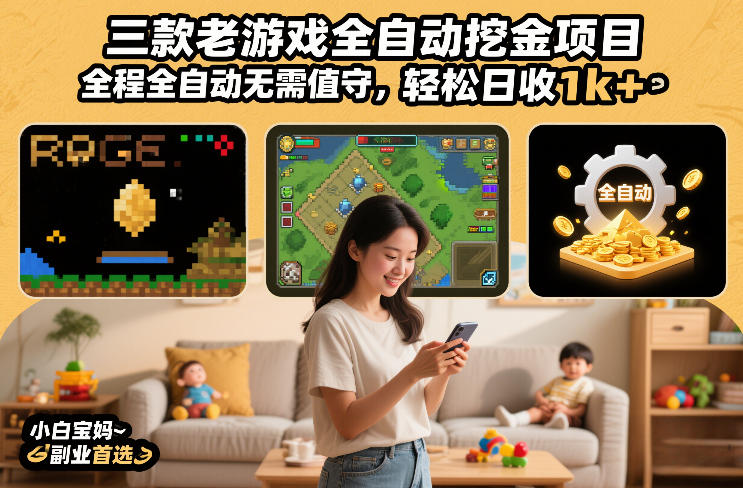 三款老游戏全自动挖金项目，全程全自动无需值守，轻松日收1k+，小白宝妈副业首选【揭秘】-网亿资源平台