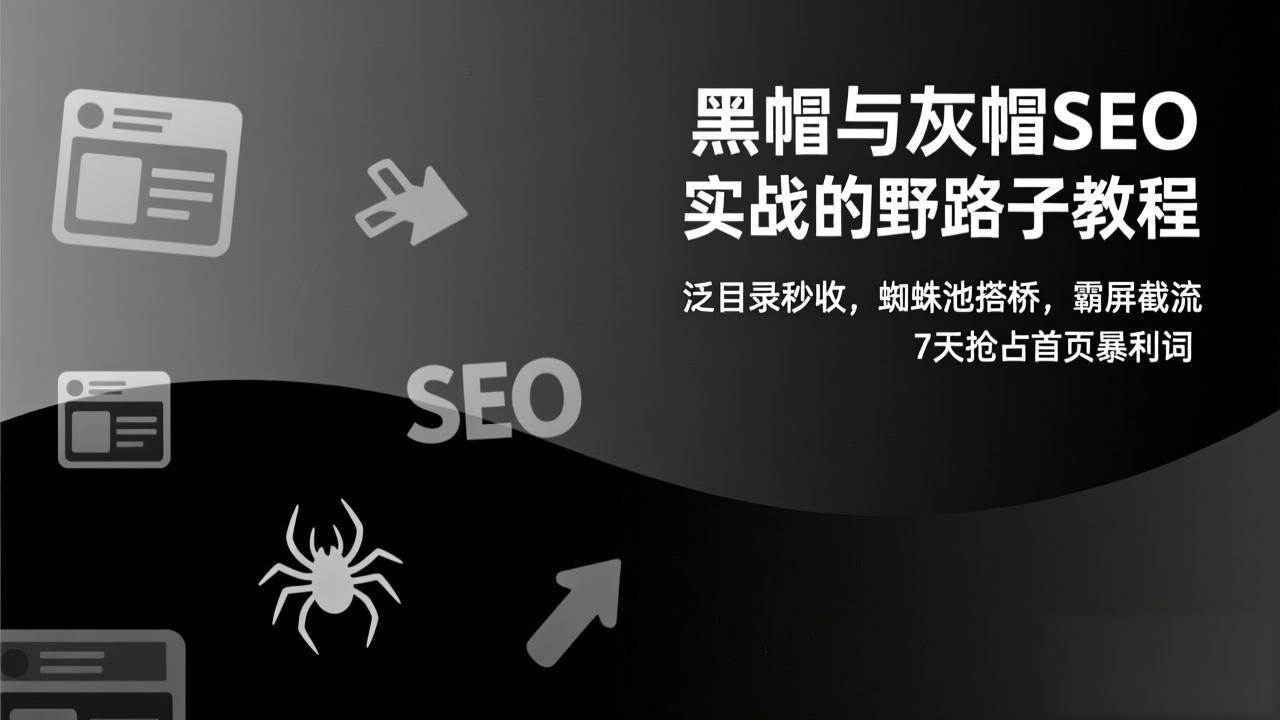 （17125期）黑帽与灰帽SEO实战的野路子教程：泛目录秒收，蜘蛛池搭桥，霸屏截流，7天抢占首页暴利词-网亿资源平台