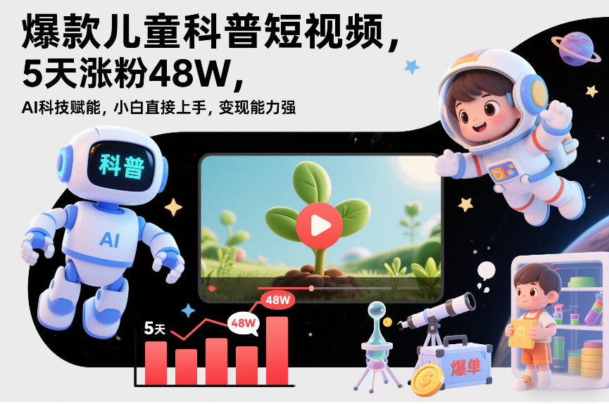 爆款儿童科普短视频，5天涨粉48W，AI科技赋能，小白直接上手，变现能力强，橱窗带货爆单不停-邪修侠 - 演示