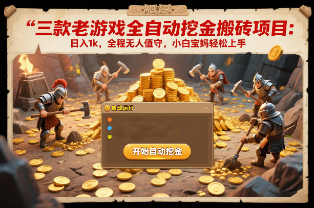 三款老游戏全自动挖金搬砖项目:日入1k,全程无人值守,小白宝妈轻松上手【揭秘】-邪修侠 - 演示