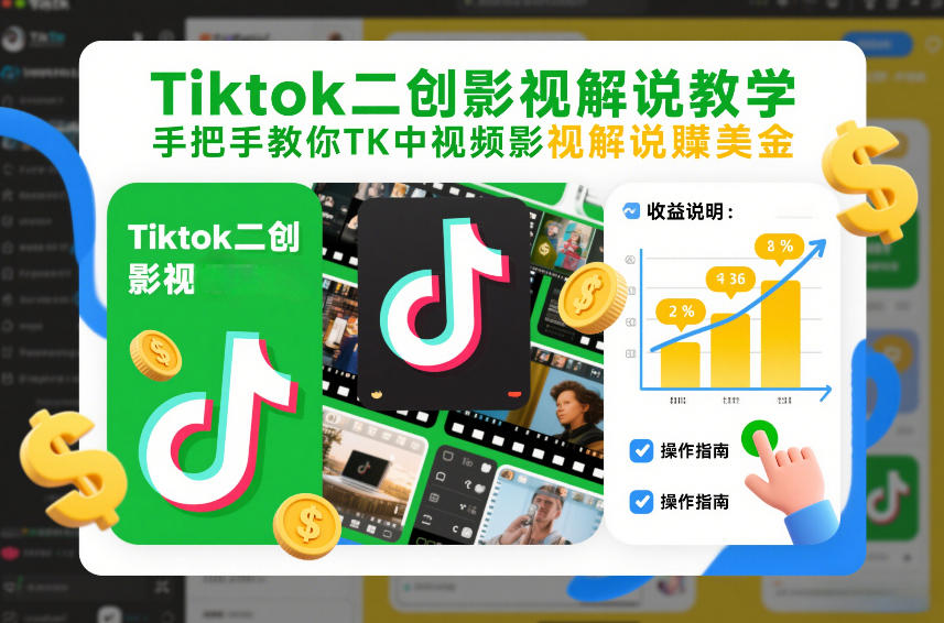 Tiktok二创影视解说教学，手把手教你TK中视频影视解说賺美金（更新26年1月）-网亿资源平台