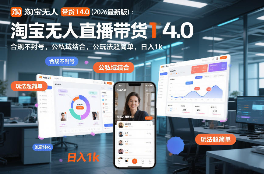 淘宝无人直播带货14.0(2026最新版)：合规不封号，公私域结合，玩法超简单，日入1k+【揭秘】-90网