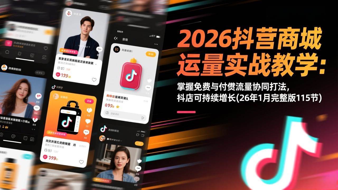 （17165期）2026抖音商城运营实战教学：掌握免费与付费流量协同打法，抖店可持续增长(26年1月完整版115节)-网亿资源平台