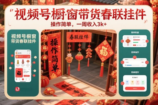 视频号橱窗带货春联挂件，操作简单，一周收入3k-网亿资源平台