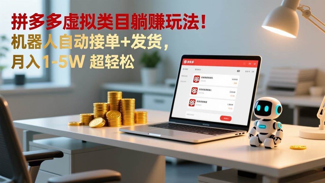 （17174期）多多虚拟类目躺赚玩法！机器人自动接单+发货，月入 1-5W 超轻松-网亿资源平台