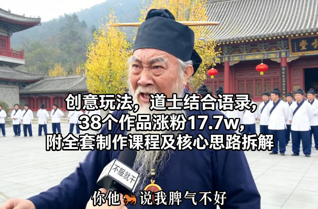 创意玩法，道士结合语录，38个作品涨粉17.7w，附全套制作课程及核心思路拆解-网亿资源平台