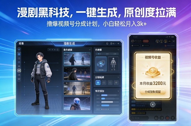 漫剧黑科技,一键生成,原创度拉满,撸爆视频号分成计划,小白轻松月入3k+-网亿资源平台