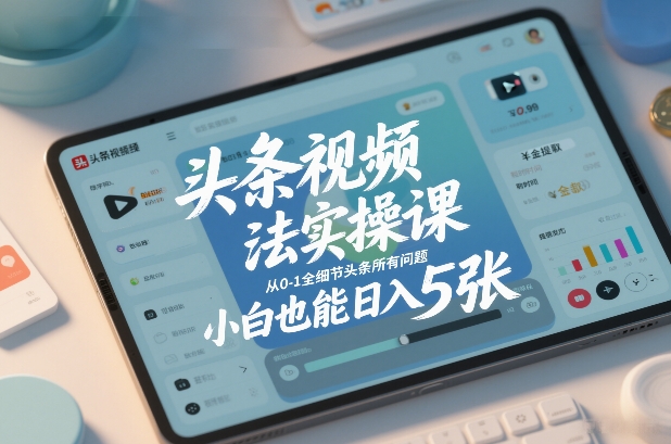 头条视频玩法实操课，从0-1全细节头条所有问题，小白也能日入5张-90网