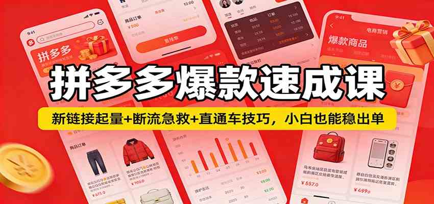 拼多多爆款速成课：新链接起量+断流急救+直通车技巧，小白也能稳出单-网亿资源平台
