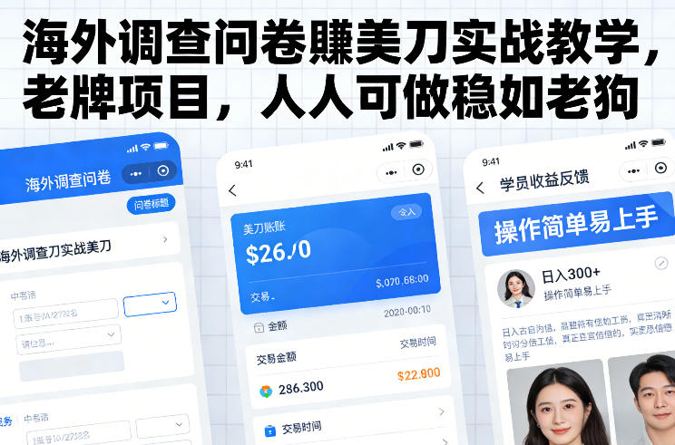 海外调查问卷賺美刀实战教学，老牌项目，人人可做稳如老狗-邪修侠 - 演示
