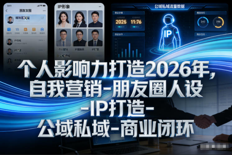 个人影响力打造2026年，自我营销-朋友圈人设-IP打造-公域私域-商业闭环-网亿资源平台