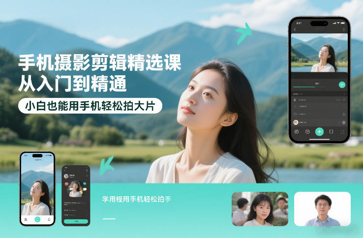 手机摄影剪辑精选课，从入门到精通，小白也能用手机轻松拍大片-网亿资源平台