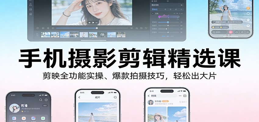 手机摄影剪辑精选课：剪映全功能实操、爆款拍摄技巧，轻松出大片-网亿资源平台