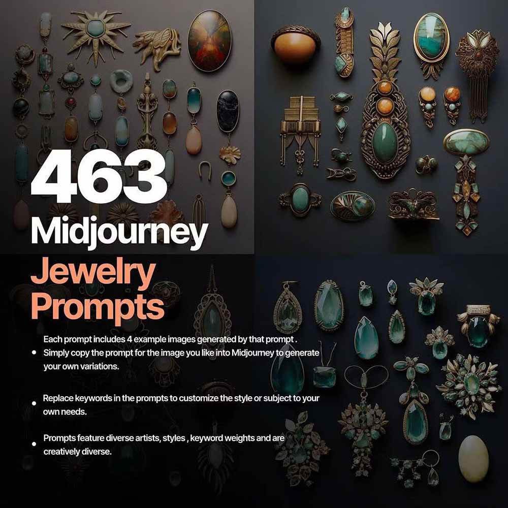 463个Midjourney珠宝摄影提示词:覆盖全品类珠宝,AI设计秒出专业效果 463个Midjourney珠宝摄影提示词:覆盖全品类珠宝,AI设计秒出专业效果