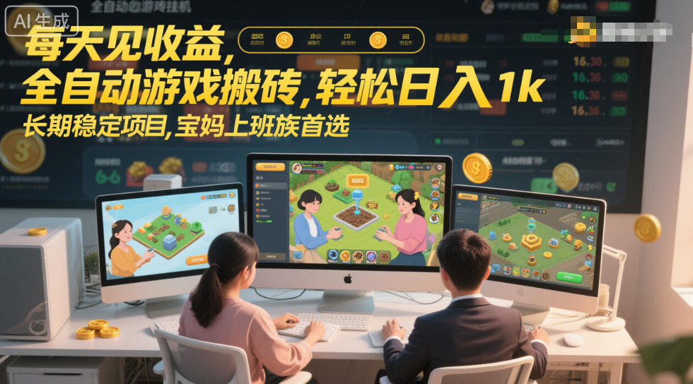 每天见收益，全自动游戏搬砖，轻松日入1k，长期稳定项目，宝妈上班族首选【揭秘】-网亿资源平台