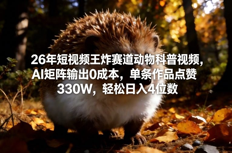 26年短视频王炸赛道动物科普视频，AI矩阵输出0成本，单条作品点赞330W，轻松日入4位数-90网