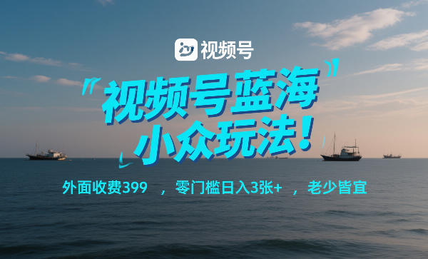 视频号蓝海小众玩法!外面收费399,零门槛日入3张+,老少皆宜-邪修侠