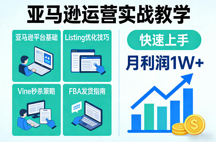 亚马逊运营实战教学，亚马逊平台+Listing优化+Vine秒杀+FBA发货等，快速上手，实现店铺月利润1W-邪修侠 - 演示