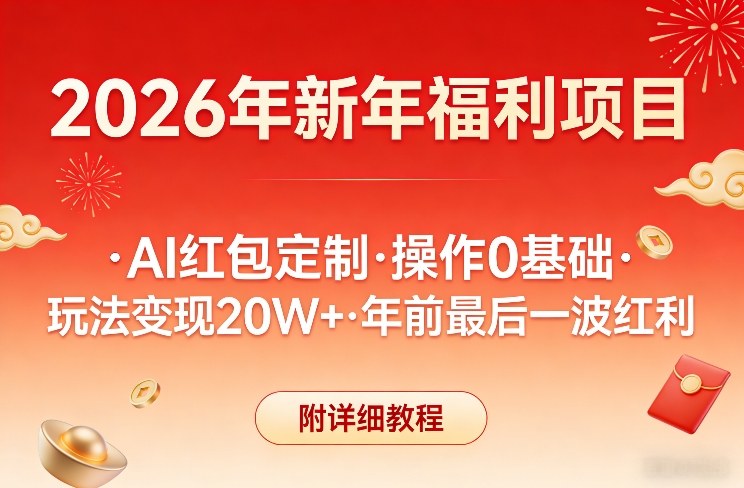新年福利项目，AI红包定制，操作0基础，玩法变现20W+年前最后一波红利，附详细教程-邪修侠