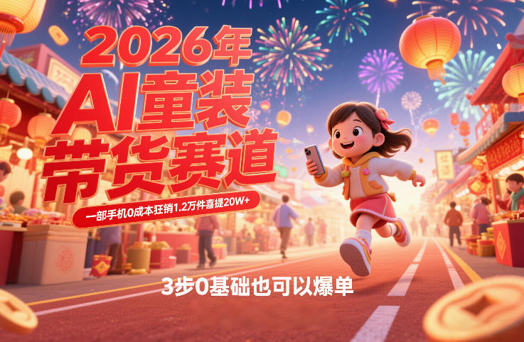 AI童装新春带货赛道,一部手机0成本狂销1.2万件喜提20W+,3步0基础也可以爆单-邪修侠