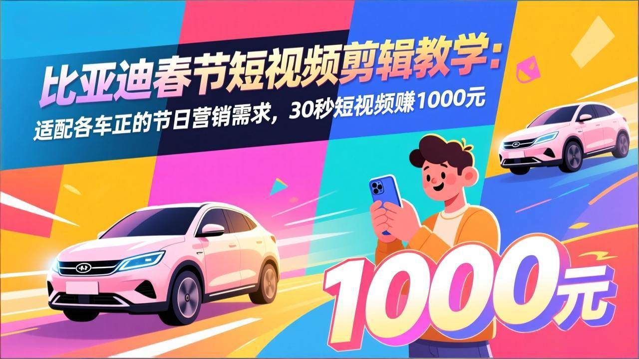 （17320期）比亚迪春节短视频剪辑教学：适配各车企的节日营销需求，30秒短视频赚1000元-网亿资源平台