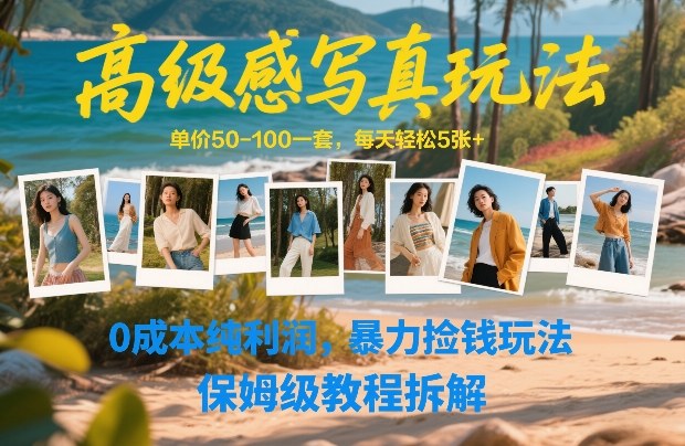 高级感写真玩法，单价50-100一套，每天轻松5张+，0成本纯利润，暴力捡钱玩法，保姆级教程拆解-邪修侠 - 演示