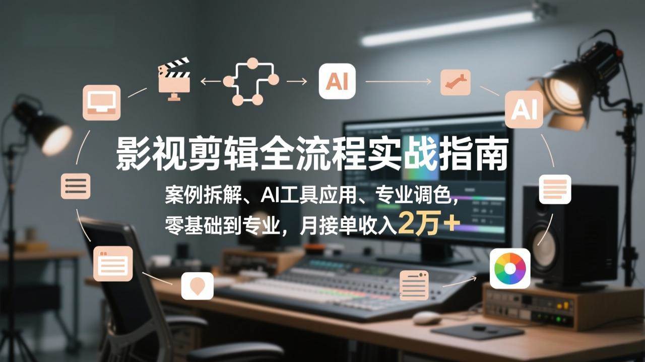 （17338期）影视剪辑全流程实战指南，案例拆解、AI工具应用、专业调色，零基础到专业，月接单收入2万+-网亿资源平台