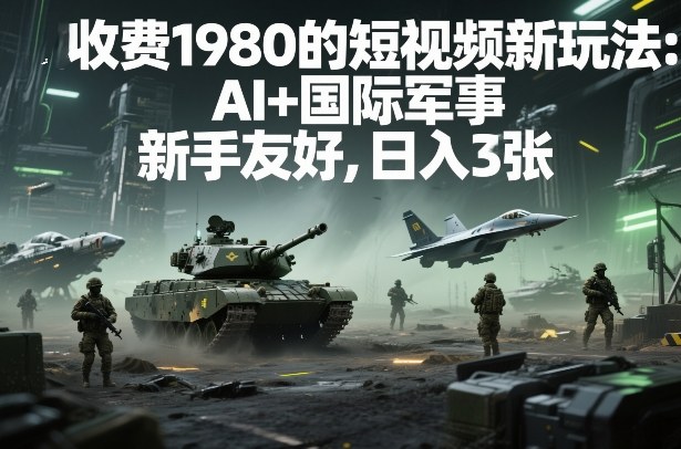 外面收费1980的短视频新玩法：AI+国际军事，新手友好，日入3张+【附详细教程】-网亿资源平台