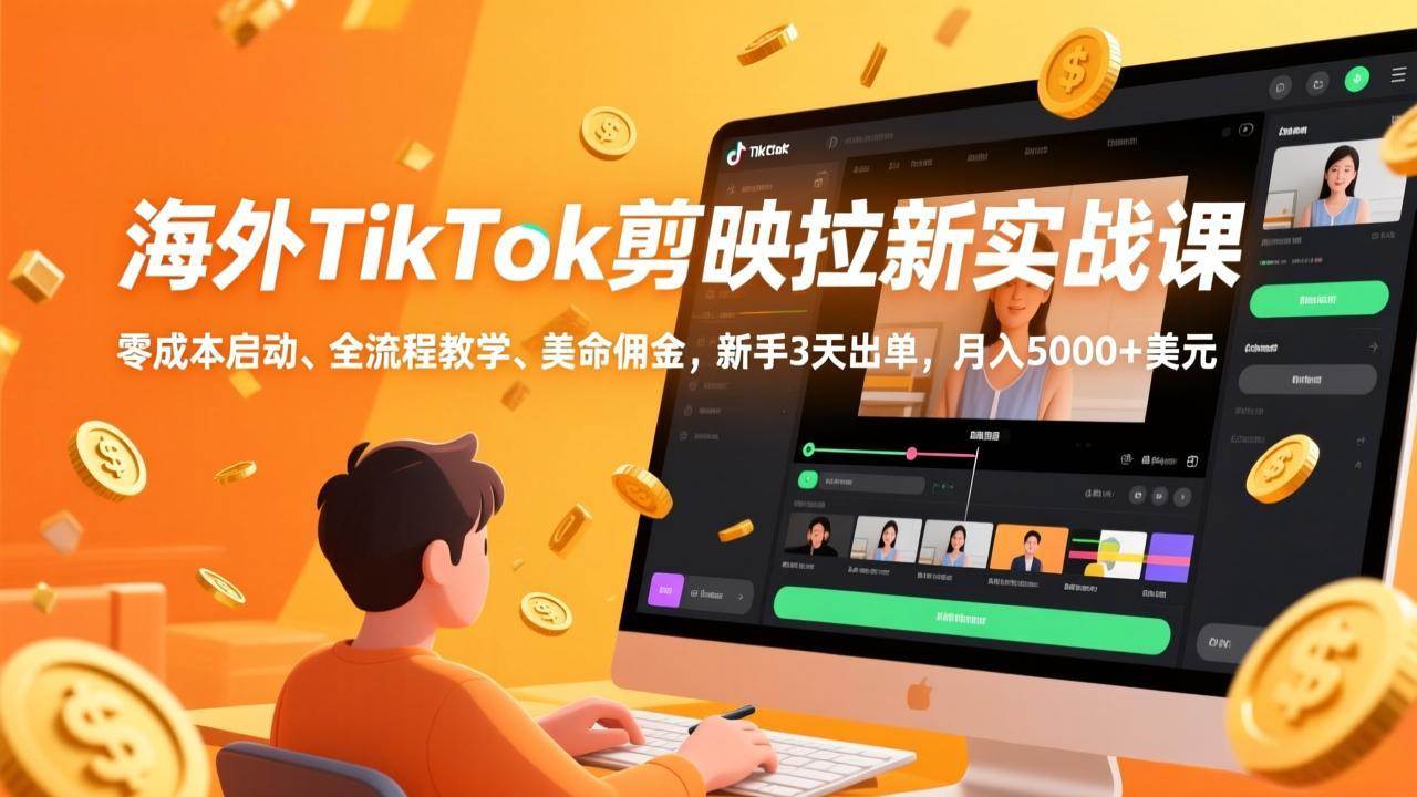 （17340期）海外TikTok剪映拉新实战课，零成本启动、全流程教学、美金佣金，新手3天出单，月入5000+美元-网亿资源平台