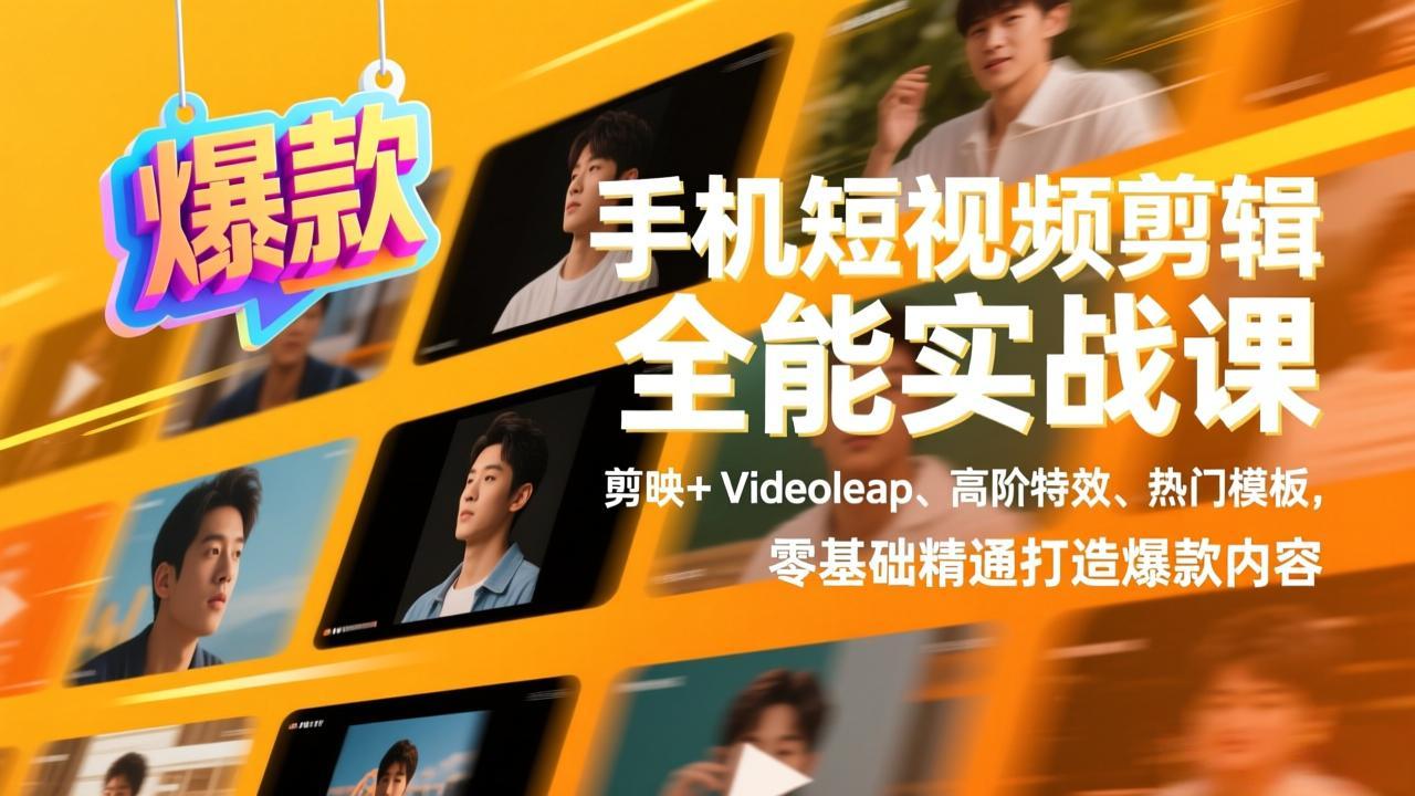 手机短视频剪辑全能实战课,剪映+Videoleap、高阶特效、热门模板,零基础精通打造爆款内容