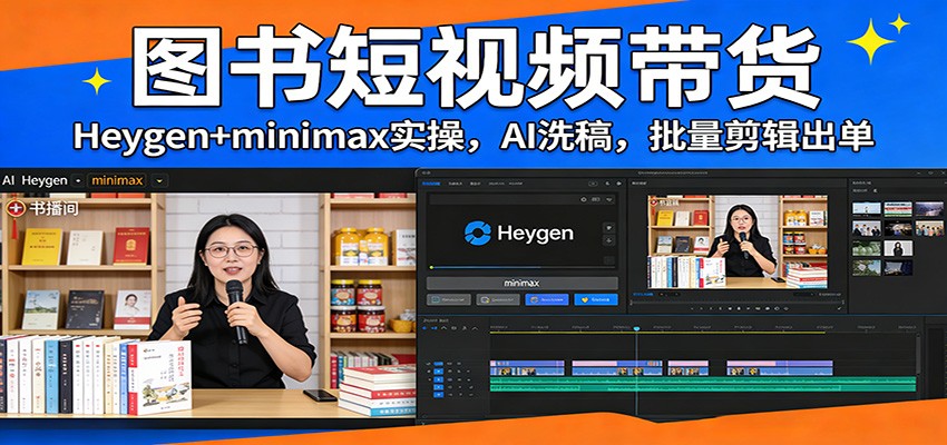 图书短视频带货：Heygen+minimax实操，AI洗稿 ，批量剪辑出单-邪修侠 - 演示