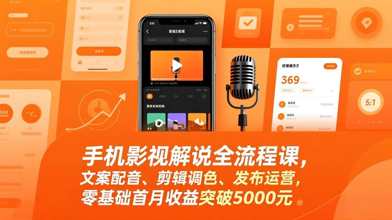 （17391期）手机影视解说全流程课，文案配音、剪辑调色、发布运营，零基础首月收益突破5000元-网亿资源平台