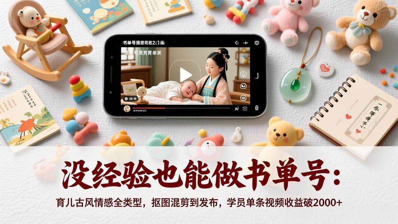 （17389期）没经验也能做书单号：育儿古风情感全类型，抠图混剪到发布，学员单条视频收益破2000+-网亿资源平台