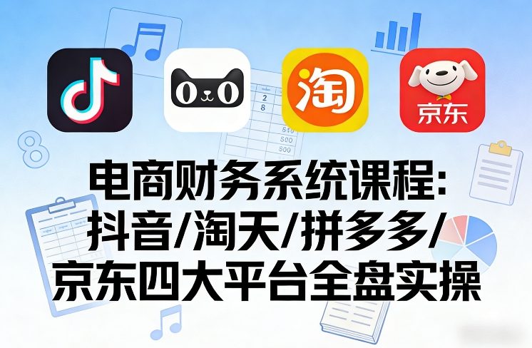 电商财务系统课程，覆盖抖音、淘天、拼多多、京东四大主流平台的全盘实操-网亿资源平台