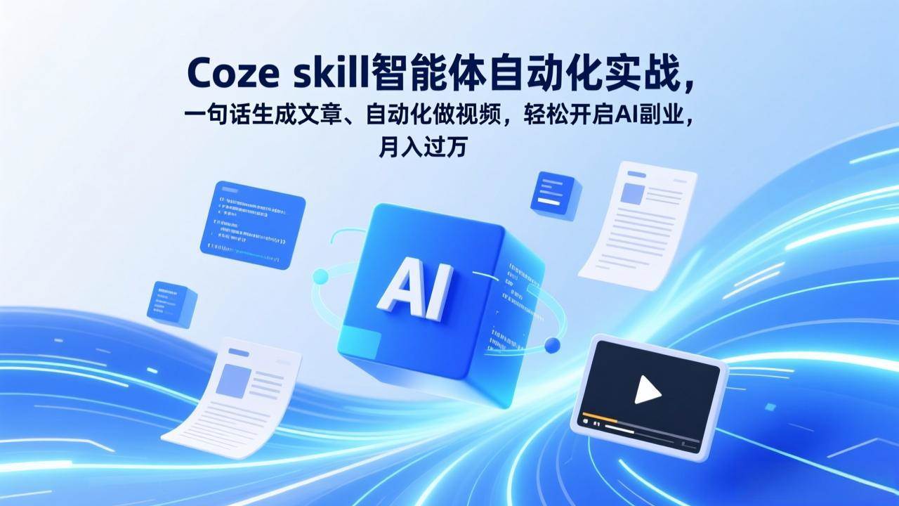 （17399期）Coze skill智能体自动化实战，一句话生成文章、自动化做视频，轻松开启AI副业，月入过万-网亿资源平台