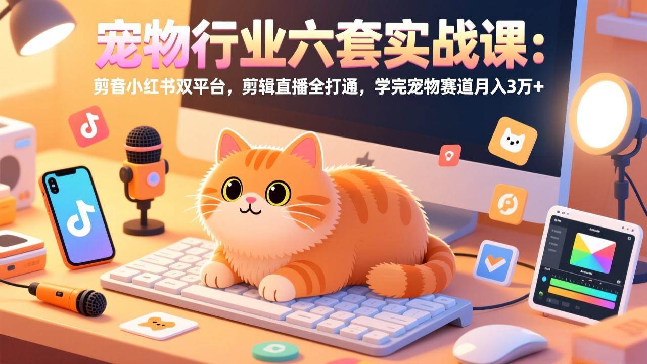 （17411期）宠物行业六套实战课：抖音小红书双平台，剪辑直播全打通，学完宠物赛道月入3万+-网亿资源平台