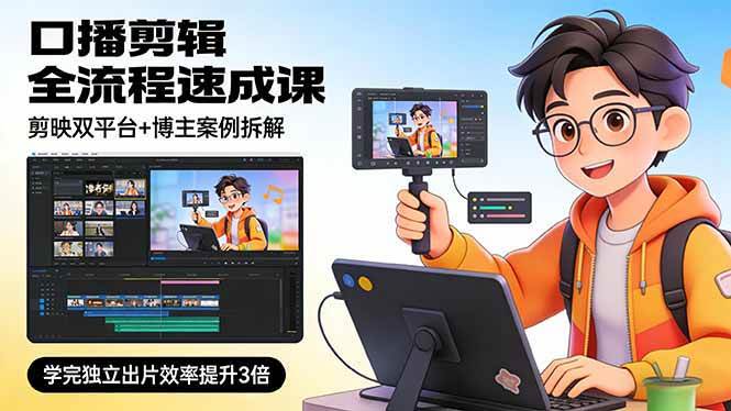 （17420期）口播剪辑全流程速成课，剪映双平台+博主案例拆解，学完独立出片效率提升3倍-网亿资源平台