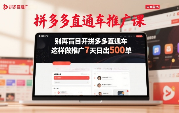 拼多多直通车推广课，别再盲目开拼多多直通车，这样做推广7天日出500单-邪修侠 - 演示