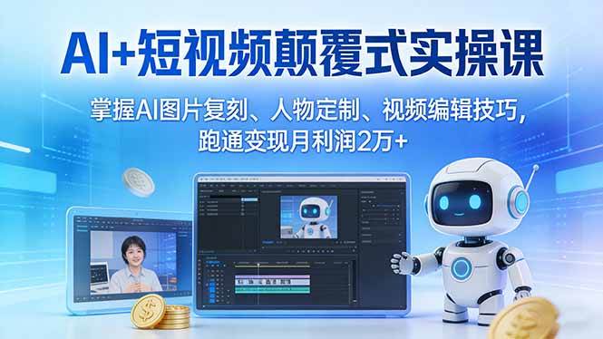 （17454期）AI+短视频颠覆式实操课：掌握AI图片复刻、人物定制、视频编辑技巧，跑通变现月利润2万+-网亿资源平台