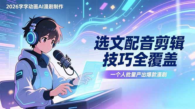 （17477期）2026字字动画AI漫剧制作-1期，选文配音剪辑技巧全覆盖，一个人就能批量产出爆款漫剧-网亿资源平台