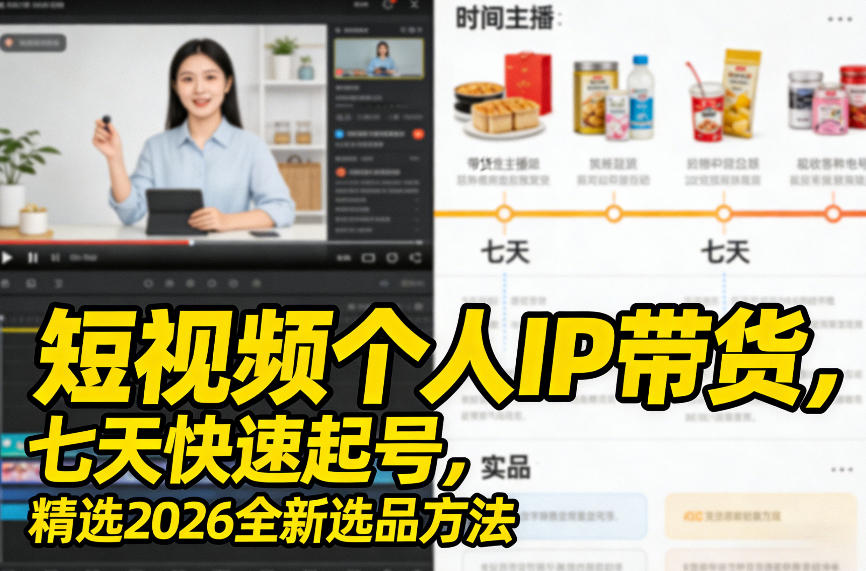 短视频个人IP带货，七天快速起号，精选2026全新选品方法-网亿资源平台
